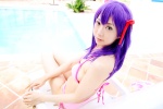 bikini cleavage cosplay fate/series fate/stay_night hair_ribbons matou_sakura pool purple_hair sachi_budou side-tie_bikini swimsuit rating:Safe score:0 user:nil!