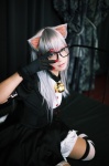 animal_ears bed cat_ears cathy_(yuu-gi-ou_zexal) cosplay dress glasses gloves kon silver_hair thighhighs yuu-gi-ou_zexal zettai_ryouiki rating:Safe score:3 user:nil!