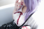atsuki bathroom bathtub blouse cosplay dagashi_biyori dagashi_kashi hairband purple_hair shidare_hotaru skirt suspenders wet rating:Safe score:1 user:nil!