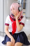 cosplay headphones natsumi_(ii) nitro_super_sonic pantyhose pink_hair pleated_skirt sailor_uniform school_uniform skirt super_soniko rating:Safe score:0 user:nil!
