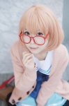 black_legwear cardigan cosplay glasses kuriyama_mirai kyoukai_no_kanata mashiro_ayaki orange_hair pantyhose pleated_skirt sailor_uniform school_uniform skirt sword rating:Safe score:1 user:nil!