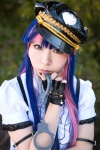 blouse cosplay fingerless_gloves gloves handcuffs multi-colored_hair onagi_mayu panty_&_stocking_with_garterbelt police_hat police_uniform policewoman stocking_(psg) suspenders tie rating:Safe score:1 user:nil!