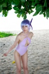 ayane_(doa) beach cleavage cosplay dead_or_alive headband ocean one-piece_swimsuit purple_hair swimsuit tachibana_minami rating:Safe score:0 user:nil!