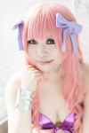 bikini cleavage cosplay grey_eyes hairbows matsuri_(iii) pink_hair ran_(urusei_yatsura) swimsuit urusei_yatsura wristband rating:Safe score:0 user:pixymisa