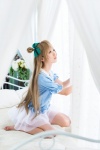 barefoot bed blonde_hair blouse cosplay kurasaka_kururu love_live!_school_idol_project minami_kotori miniskirt side_ponytail skirt spica rating:Safe score:0 user:nil!