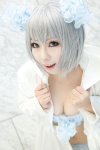 cleavage cosplay flowers headdress open_dress original rio_monta tubetop white_hair rating:Safe score:0 user:pixymisa