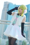 blouse cosplay elbow_gloves gloves green_hair gumi happy_synthesizer_(vocaloid) headset pantyhose pleated_skirt skirt vest vocaloid yuta rating:Safe score:1 user:nil!