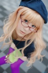 beret blonde_hair blouse cosplay glasses macross macross_frontier mimi sheryl_nome shorts thighhighs rating:Safe score:1 user:nil!