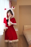 animal_ears bed bunny_ears cosplay dress original rinami santa_costume shawl thighhighs zettai_ryouiki rating:Safe score:0 user:nil!