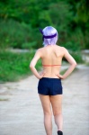 ass ayane_(doa) bikini_top cosplay dead_or_alive denim headband purple_hair shorts swimsuit tachibana_minami rating:Safe score:0 user:nil!