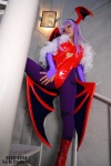 bodysuit boots cosplay detached_sleeves head_wings morrigan_aensland nogu pantyhose purple_hair vampire_(game) wings rating:Safe score:3 user:nil!