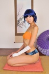 bakemonogatari bandages blue_hair cosplay denim kanbaru_suruga karimonogatari necoco shorts tubetop rating:Safe score:0 user:nil!