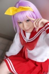 aiba_ai cosplay hairbow hiiragi_tsukasa lucky_star miniskirt pleated_skirt purple_hair sailor_uniform school_uniform skirt rating:Safe score:0 user:nil!
