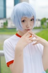 aka ayanami_rei blue_hair cosplay gym_uniform neon_genesis_evangelion tshirt rating:Safe score:0 user:nil!