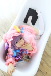 amatsuka_miyu bathroom bathtub cosplay glasses hat one-piece_swimsuit patchouli_knowledge purple_hair robe swimsuit thighhighs touhou rating:Safe score:1 user:nil!