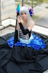 cleavage cosplay detached_sleeves dress gwendolyn odin_sphere sakura_mao silver_hair staff rating:Safe score:0 user:nil!