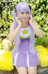 cheerleader_uniform cosplay dress hairbows hiiragi_kagami lucky_star mamilina pom_poms purple_hair twintails rating:Safe score:0 user:nil!