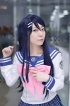 blue_hair cosplay danganronpa hair_clips isshiki_yuima maizono_sayaka pleated_skirt sailor_uniform school_uniform skirt rating:Safe score:0 user:nil!