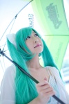 ame_demo_zutto_hare_(vocaloid) chii cosplay green_hair hair_ties hatsune_miku short_sleeve_cropped_sweater sleeveless_blouse twintails umbrella vocaloid rating:Safe score:2 user:pixymisa