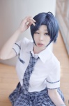 ahoge blouse blue_hair cosplay idolmaster_2 miura_azusa pleated_skirt school_uniform skirt so-da tie rating:Safe score:1 user:nil!