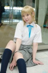 blonde_hair blouse cosplay kneesocks miyashita_masashi oniichan_to_issho pleated_skirt school_uniform shiki skirt twin_braids rating:Safe score:0 user:nil!