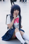 backpack blouse bowtie cosplay furude_rika higurashi_no_naku_koro_ni kneehighs neko pleated_skirt purple_hair skirt rating:Safe score:0 user:pixymisa