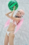 beach_ball bikini collar cosplay ikaros nakko nitro_super_sonic pink_hair sora_no_otoshimono swimsuit wings rating:Safe score:2 user:nil!
