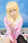blonde_hair bra cosplay croptop hoshii_miki idolmaster kurosaki_yukiusagi necklace pantyhose shorts rating:Safe score:0 user:pixymisa