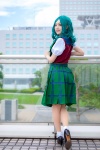 bishoujo_senshi_sailor_moon blouse bow cosplay green_hair kaiou_michiru meri pantyhose pleated_skirt school_uniform sheer_legwear skirt rating:Safe score:1 user:pixymisa