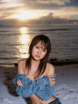 beach denim hamada_shouko jacket ocean shorts sunset torn_clothes rating:Safe score:0 user:nil!