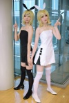 blonde_hair cosplay dress hairbow hair_clips isa jumper_shorts kagamine_rin maron tagme_song thighhighs vocaloid zettai_ryouiki rating:Safe score:1 user:nil!