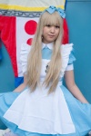 apron blonde_hair cosplay dress hairbow kuma megami_tensei persona persona_4 sakamoto_fumika skirt skirt_lift rating:Safe score:0 user:pixymisa