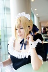 apron blonde_hair carnival_phantasm choker cosplay fate/series fate/stay_night hairband maid maid_uniform saber sasa rating:Safe score:0 user:pixymisa