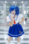 aikatsu! blue_hair cosplay kiriya_aoi kitazawa_natume kneesocks pantyhose pleated_skirt sailor_uniform school_uniform sheer_legwear side_ponytail skirt rating:Safe score:0 user:nil!