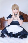 ahoge apron bed blonde_hair cosplay dress fate/series fate/stay_night hairband handcuffs kamui_arisa maid maid_uniform saber secret_party thighhighs zettai_ryouiki rating:Safe score:0 user:nil!