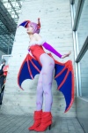 bat_wings bodysuit boots cosplay demon_girl detached_sleeves head_wings leotard lilith_aensland namada pantyhose purple_hair vampire_(game) rating:Safe score:6 user:nil!