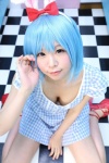 akirabbit animal_ears blue_hair bunny_ears cleavage cosplay dress hairband hairbow itsuki_akira original rating:Safe score:2 user:nil!
