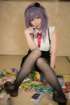 atsuki black_legwear blouse cosplay dagashi_biyori dagashi_kashi hairband pantyhose purple_hair shidare_hotaru skirt suspenders rating:Safe score:2 user:nil!