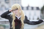 blonde_hair blouse cosplay glasses hayase_ami original school_uniform sweater twintails rating:Safe score:3 user:xkaras