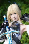 ageha blonde_hair breastplate cosplay detached_sleeves dress fate/series fate/unlimited_codes gauntlets hairbow saber_lily sword rating:Safe score:0 user:nil!