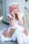 apron arata cosplay dress hairband original pantyhose pink_hair waitress waitress_uniform rating:Safe score:2 user:nil!