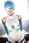 arimura_chika ayanami_rei bed blue_hair bodysuit cosplay eyepatch gloves hair_pods neon_genesis_evangelion plugsuit rating:Safe score:0 user:nil!
