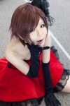 cosplay crinoline dress elbow_gloves gloves headdress meiko setuna_shindi strapless vocaloid rating:Safe score:0 user:pixymisa