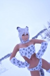 bikini cat_hood cleavage cosplay fingerless_gloves leggings multi-colored_hair non original snow_leopard swimsuit tail rating:Safe score:2 user:nil!