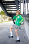 blonde_hair cosplay jacket kneesocks megami_tensei miniskirt natsu_yuki persona persona_4 pleated_skirt satonaka_chie skirt rating:Safe score:0 user:pixymisa