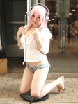 blouse cosplay cyborg_nene denim headphones nitro_super_sonic pink_hair shorts super_soniko rating:Safe score:3 user:nil!