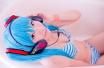 aqua_hair bathroom bathtub bikini cleavage cosplay hatsune_miku headset mashiro_yuki project_diva swimsuit twintails vocaloid rating:Safe score:2 user:nil!