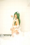 bathroom bathtub cosplay green_hair hanamura_misaki kochiya_sanae sideboob soap_suds touhou touhou_kinbauchou wet rating:Safe score:0 user:nil!