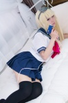 asakura_irori blonde_hair blouse cosplay original pleated_skirt sailor_uniform school_uniform skirt thighhighs zettai_ryouiki rating:Safe score:3 user:DarkSSA