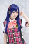blouse blue_hair cosplay hairbow hozuki_rin idolmaster kisaragi_chihaya pleated_skirt school_uniform skirt vest rating:Safe score:0 user:nil!